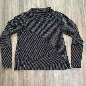 PRANA Top Medium Black Yellow Striped Asymmetric Alicia Pullover Long Sleeve Top